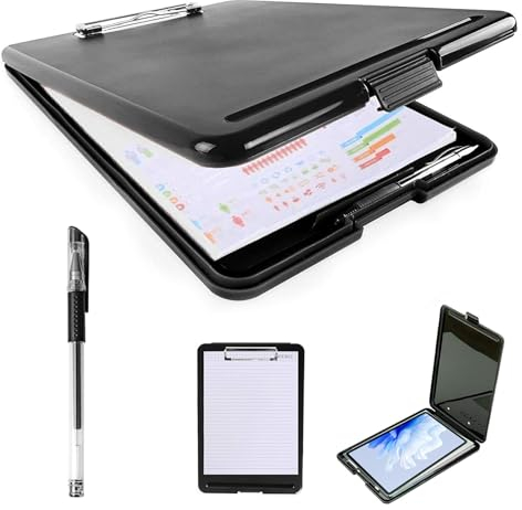 Getyjoe Carpeta A4 Negra con Clip Portapapeles de 34 x 24 cm con Soporte para Bolígrafo Portapapeles con Almacenamiento de Escritura Suave Apto para la Oficina el Hogar y la Escuela