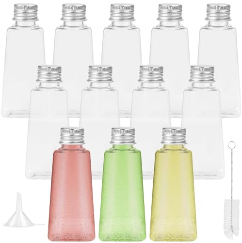 TANCUDER - Botellas de alcohol en miniatura de 60 ml, 12 botellas de jugo de plástico con tapas, mini botellas de licor, botellas pequeñas vacías para licor, botellas reutilizables para fiestas, bodas
