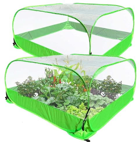 Pop Up Garden Mesh Plant Cover 2Pcs Outdoor Plant Protector Mesh Plant Enclosure Raised Bed Garden Bird and Pest Protection Guard for Fruits Vegetables Seedlings and Herbs