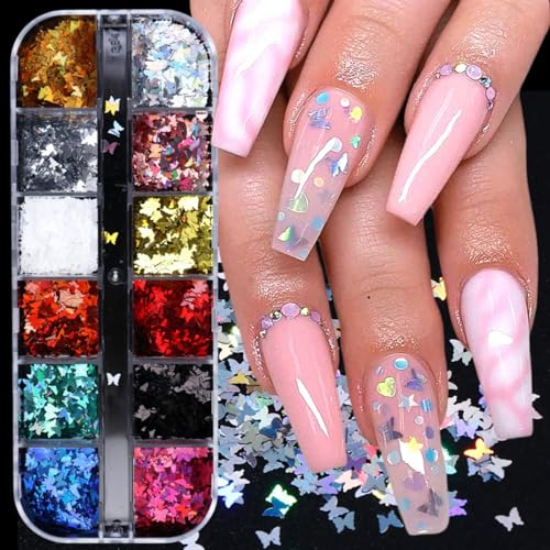 GZSYY Nagel Pailletten 3d Schmetterling Nagel Glitzer Pailletten 12 Farben Holographic Glitter Pailletten Glitter Nail Art