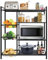 Rensinnoal 4-Tier Storage Shelf, Metal Shelving Unit with Wheels and 3 Basket，Garage Rack for Storage, Shelving Unit Rack, Kitchen, Office, Pantry (Black)
