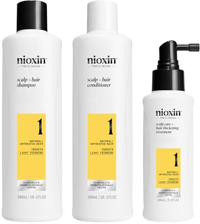 NIOXIN Kit del Sistema 1 - Cuidado del Cuero Cabelludo - Cabello Natural con Debilitamiento Leve - Champú, Acondicionador y Tratamiento(300+300+150ml)