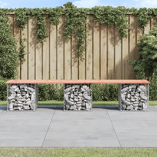 AUUIJKJF Haushaltsartikel, Gartenbank, Gabionen-Design, 203 x 44 x 42 cm, Massivholz, Douglas, Anzugmöbel