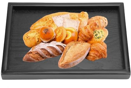 Msiud Black Wood Serving Tray, Natural Rectangle Raised Edge Tea Coffee Cup | Durable Solid Wood, Spill Proof High Sides, Smooth Easy Clean Non Slip for Home Cafe Restaurant Tableware and Platter Use