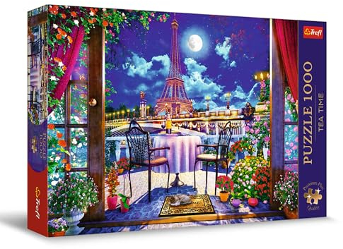 Trefl Premium Plus Quality - Puzzle Tea Time: Paris bei Mondschein - 1000 Elemente, Serie Gemalter Nostalgischer Bilder, Ideale Anpassung der Teile, für Erwachsene und Kinder ab 12 Jahren