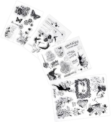 4 Blätter Silikon Stempel Set, Clear Stamps Transparent Silikon Stamps Blumen/Elfen/Schmetterling Prägung Stempel für DIY Scrapbooking