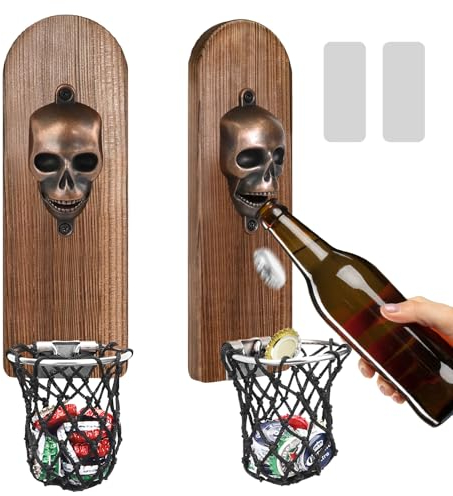 Flaschenöffner mit Auffangbehälter Magnetischer Flaschenöffner Wand, SOARFLY Vintage Holz Bieröffner Wand mit Behälter, Bieröffner mit Hook Ringwurfspiel Bier Geschenke für Männer, Bar Zubehör