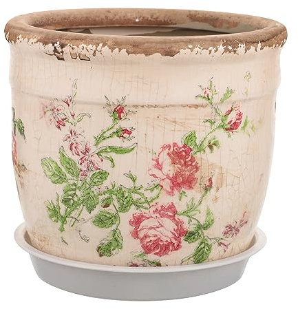 HAWILLOSCH Pot de Fleurs en céramique à Motif de Roses rétro Petit Pot de Fleurs pour Plantes succulentes pour décoration extérieure