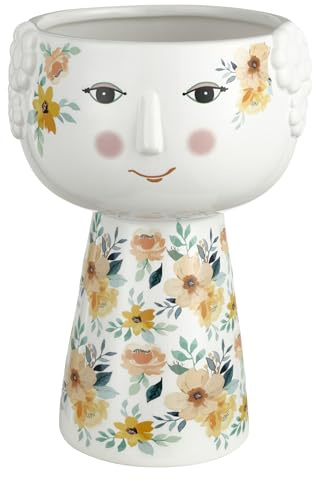 Baroni Home Vase, Pop, modern, handbemalt, für den Innen- oder Außenbereich, 15 x 14 x 21 cm (Kleid mit gelben Blumen)