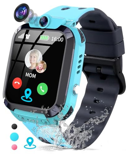 JUBUNRER Smartwatch Bambini GPS Telefono SOS Sveglia Giochi Impermeabile Fotocamera Modello di Classe Smartwatch Bambina Orologio Bambino Ragazzi Ragazze Regali- Compleanno- per 3-12 Anni