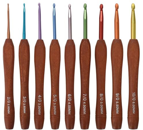 9 Stück Häkelnadel-Set, Häkelnadel Holzgriff, Ergonomische Häkelnadeln, Häkelnadel für Arthritische Hände, Häkelnadel Set für Anfänger, 2,0–6,0 mm, für Anfänger und Fortgeschrittene