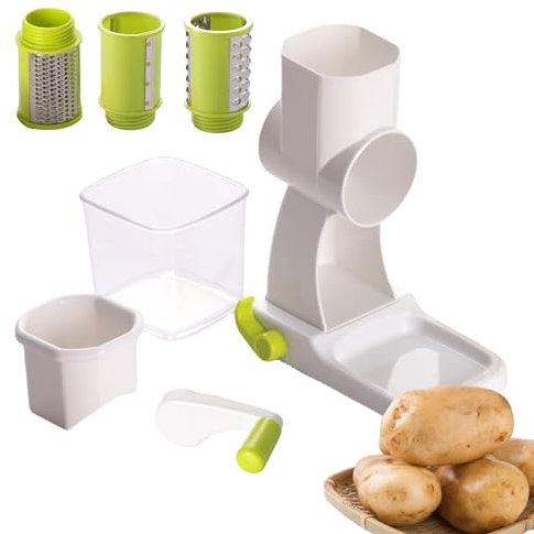 Rallador rotatorio,Ralladores rotativos para cocina,Trituradora de Verduras con 3 Cortadores Intercambiables - Picadora de zanahorias, rallador manual de queso, cortador de alimentos para frutas, verd