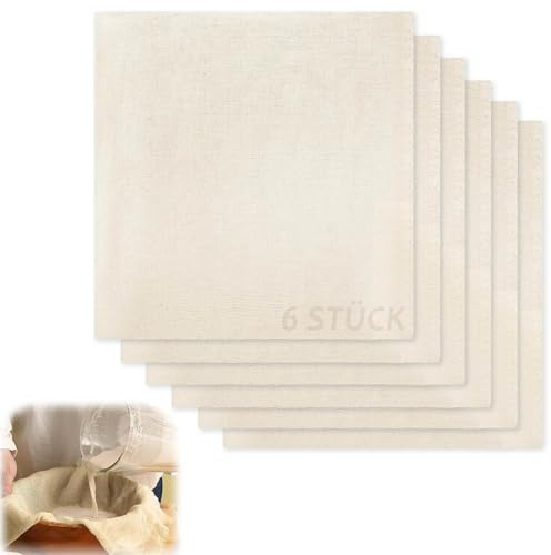 6 Stück Passiertuch Wiederverwendbar,50x50cm Käsetuch Leinentuch | Cheesecloth Nussmilchbeutel Abseihtuch,Mulltuch,Seihtuch für Sieben von Saft Gemüsesaft Nussmilch Joghurt
