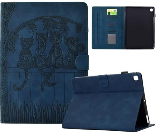 Vaitasy Funda para iPad 10.2 Pulgadas iPad 9/8/7 Gen iPad Air 10.5 2019 Simpática Silueta de Gato Cuero PU con Multiángulo Folio Carcasa para iPad 10.2 2021/2020/2019 Azul