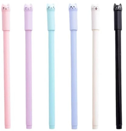 LOSVIP # 6PCs Gel Ink Pen Cute For Cat For Head Pens Sets For Creative Students Stationery School Prize Pens Chil Plastic（2ml） (Pink, One Size)