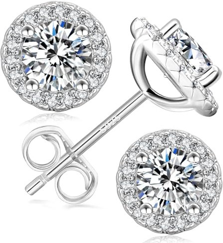 KRKC Halo Moissanit Ohrringe für Damen, Diamant Ohrstecker 3 Karat, 925 Silber Weißgold vergoldet VVS1 D Farbe, Nickelfrei Schmuck Geschenk für Frau Mutter Freundin Sie