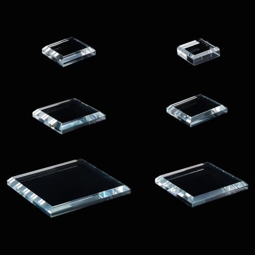 PH PandaHall 6 Pack Klarglas Display Basis, 6 Größe Quadrat Flachglas Display Stand Blöcke Würfel poliert Riser Sockel Ständer für Figuren, Kristalle, Sammlung, Schmuck, Kunsthandwerk, 3/4/5/6/8/10cm