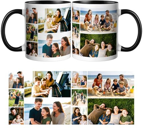 Taza Café Personalizada con 10 Foto,Collage Fotos Personalizado, Capacidad de 325ml,Regalo Personalizado Para Familia, Amigos, Cumpleaños