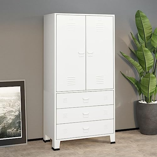 Emmtore Industrial Kleiderschrank Garderobenschrank Schlafzimmerschrank Metallschrank Lagerschrank Mehrzweckschrank Schrank 90x50x180cm Metall,Weiß