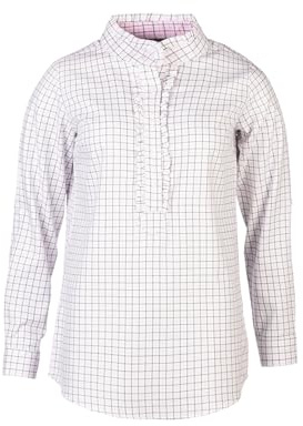 Ladies Country Check Ruffled Collar Shirt Women's Checked Cotton Shirts