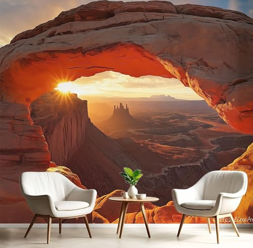 Fototapeten Bögen Park 3D Design Tapete, Canyon Landschaft Fototapeten Seidenstoff Tapeten Orange Wandtapete, Tv Tapeten Wohnzimmer Wandtapete Poster Bilder, 352x250cm (B×H)