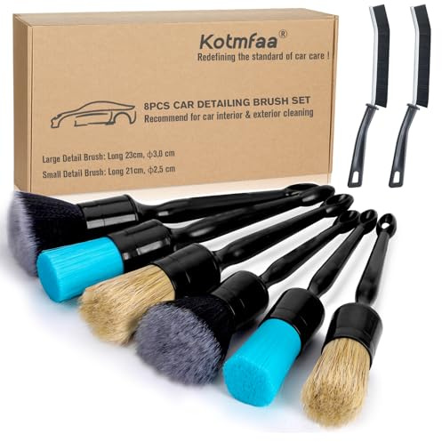 Kotmfaa Car Detailing Brushes Set, 8X Auto Detail Cleaning Brush Tool Kit in Ultra-Soft/Middle/Hard | Crevice Brush for Car Interior & Exterior, Emblems, Air Vents, Leather, Wheels Wash & Care
