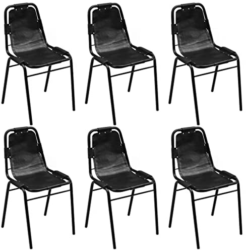 Qnhdfrt Esszimmerstühle Set aus echtem Leder mit Stahlgestell, 6er Set Schwarz - Industrielles Design, robust und komfortabel für Esszimmer, Küche und Wohnzimmer