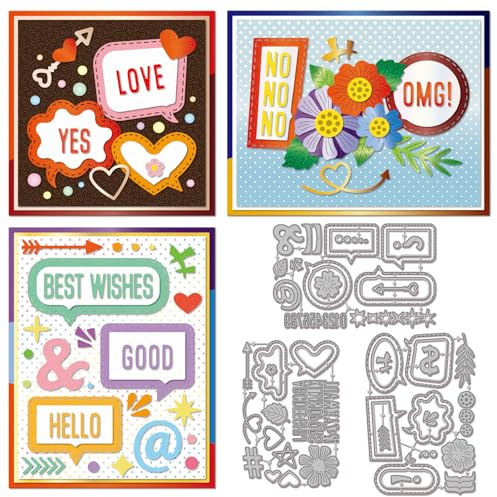 GLOBLELAND Speech Bubbles Frames Cutting Dies for Card Making Letters Numbers Symbols Die Cuts Alphanumeric Metal Die Cut Dies for DIY Scrapbooking Embossing Photo Album Craft Decor