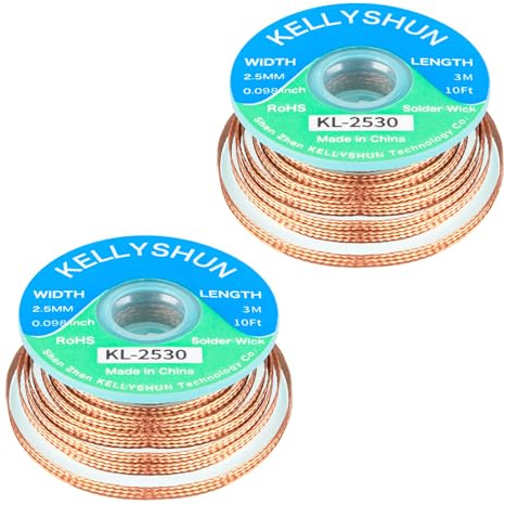 KELLYSHUN Entlötlitze, Entlötdocht zum Entfernen des Lötzinns und zum Zerlegen elektrischer Komponenten, No-Clean Entlötlitze (2.5MM-3M Entlötlitze-2 Stück)