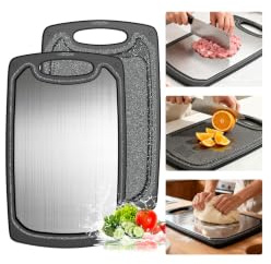KIMIUP Stainless Steel Chopping Board, Dishwasher-Safe, Grinding Area | Dual-Sided Food Grade 304 Cutting Board for Kitchens & Meat, Juice Groove,Easy Grip Handle, Non Slip Rubber, Knife Friendly