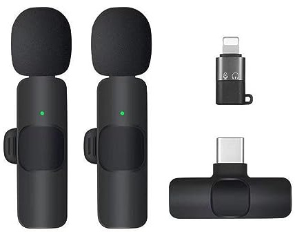 Wireless Clip Mic, Wireless Lavalier Microphones, Lapel Clip-on Microphone, Plug-Play Microphones, for Type-C Phone, iPhone, iPad, Video Recording, TikTok, Facebook Live, YouTube Live, 2 PACK
