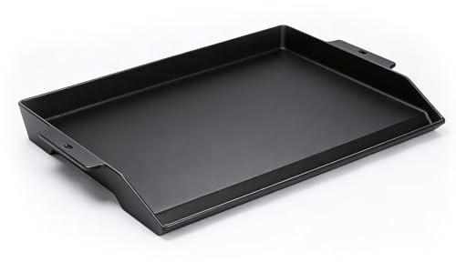 Gusseiserne Grillplatte 58,6 x 40,5 cm, Universal Plancha mit Antihaftbeschichtung, große Grillplatte für Gasgrill, Holzkohlegrill, Gasherd und Kochfeld, Schwarz