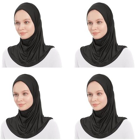 Ayisah 4-Stück - Hijab Kopftuch Damen Muslimisch - Schwarz Instant Kopftuch - Ready To Wear Schal - One Piece Amira Hijab Schal - Kopftücher Für Damen (4 St Schwarz)