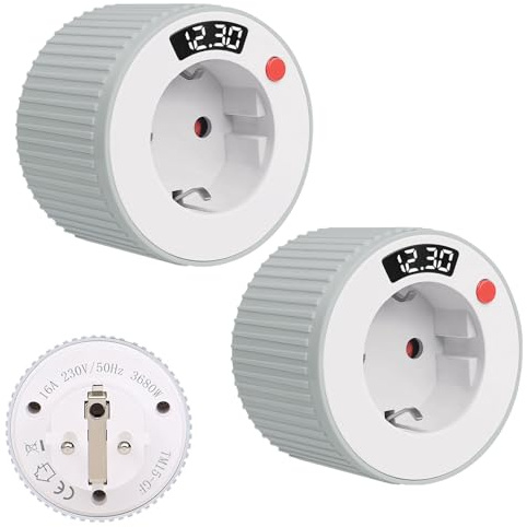 Zeitschaltuhr Steckdose, Geräuschlosen Timer Steckdose Mit LED-Anzeige, 1 Min-24H Zeitschaltuhr Digital, 16A 3680W, Energiespar Schaltuhr Ste-ckdose, Für Weihnachtsbeleuchtung,Haushaltsgeräte​ (2PCS)