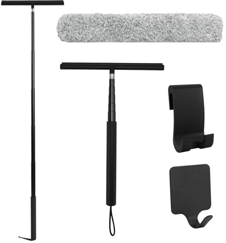 Juwacoo Ausziehbarer Duschabzieher Langer Stiel, Abzieher Dusche mit Teleskopstiel, Fensterabzieher mit 126cm Teleskopstange, Fensterwischer, Bodenabzieher, Glaswischer für Wasser/Haaren/Glasabzieher