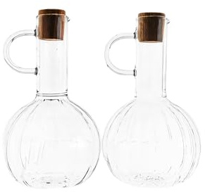 COFI 1453 Öl- & Essigflasche Luana Doppio 2er-Set aus Borosilikatglas mit Holzkorken