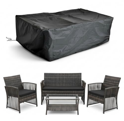 Mucola Schutzhülle Gartenmöbel Abdeckung Sitzgruppe 135x132x78 cm Schwarz | Abdeckhaube mit Kordelzug, 100 % Polyethylen, strapazierfähig, schützt vor Staub, Pollen, kompakt faltbar, leicht
