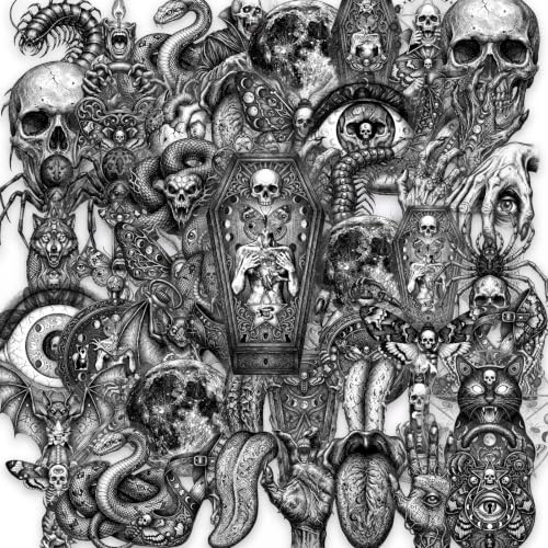 EUFFO Vintage Schwarz-Weiß Gothic Aufkleber 50 Stück, Totenkopf Hexen Horror Stickers für Laptop Kindle Skateboard Scrapbook Journal Fahrrad Helm Motorrad Koffer, Wasserfeste Transparente PET Decals