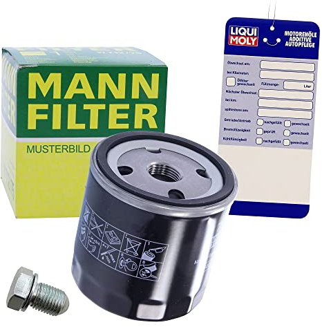 1x Ölwechsel Set - MANN ÖLFILTER + Ölablass-Schraube + LIQUI MOLY Ölwechsel-Anhänger