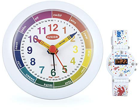 Digi-Tech Wecker mit eine Digitale Kinderuhr, Plastik, Weiß, 10 x 4 x 10 cm