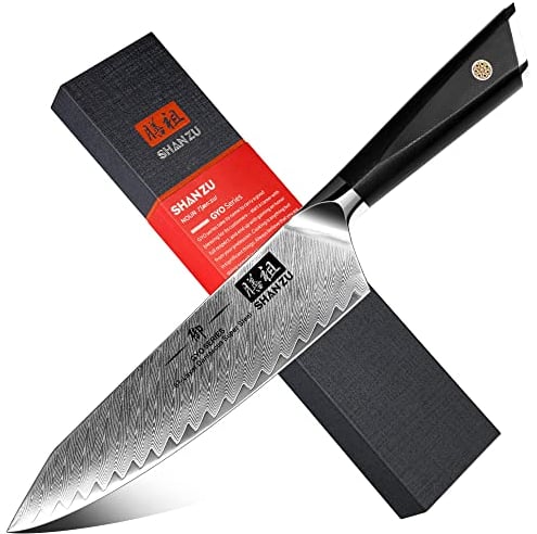 SHAN ZU Damast Kochmesser 21cm, Japanisch 10Cr15CoMoV Damastmesser Stahl 67-Schicht Twill Muster Küchenmesser Professional High Carbon Sharp Messer mit G10 Griff/Geschenkbox - GYO Series
