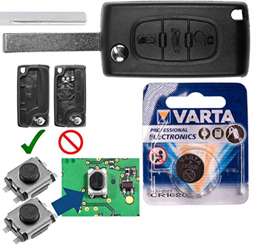 Repair Reparatur Satz Autoschlüssel Funk Fernbedienung Austausch Gehäuse mit 3 Tasten + HU83 Rohling + Batterie kompatibel mit Peugeot Expert RCZ 308 207 307 Citroen C5
