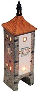 Sieberts-Turm Rothenburg ob der Tauber aus Porzellan – Windlicht Lichthaus Miniatur-Modell – B8 x T32 x H8 cm
