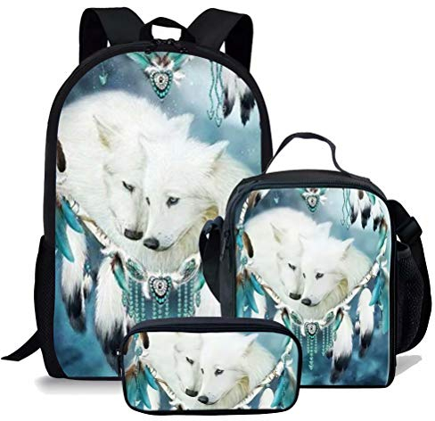 chaqlin Strapazierfähiger Rucksack für Kinder, Jungen, Mädchen, Teenager, 43,2 cm, Wolf, Tier Wolf-7 (3 Stück), One-Size, Rucksäcke