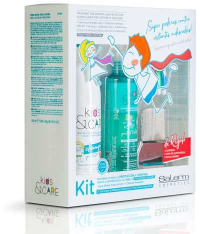 SALERM - Pack Antipiojos y Liendres Niños - Kids & Care - Spray Bifase 190 ml + Champu Protector 250 ml + Lendrera + Capa + Rotuladores - con Aceite Esencial de Árbol de Té - Protección y Control