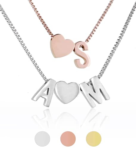 Personalisierte Buchstaben Damen Halskette/Armband aus Edelstahl Namenskette | Karabinerverschluss 45cm + 5cm Extra | Alphabet A-Z | Klassischer schmuck Herz Kette als Geschenk Armband Dreifach