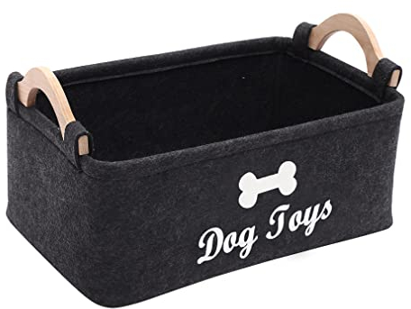 Morezi Felt pet toy box and dog toy box storage basket chest organizer - perfect for organizing pet toys, blankets, leashes and food - Dark Grey