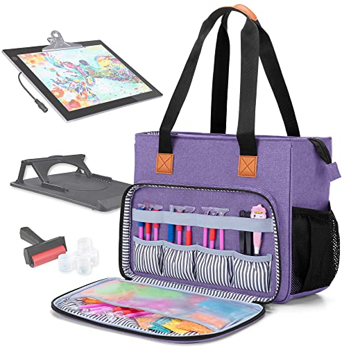 Luxja Custodia da Trasporto per Tavoletta Luminosa A4 e Accessori per Pittura Diamantata, Borsa di Stoccaggio per Strumenti di Pittura (Solo Borsa), Viola
