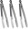 HINMAY Kitchen Barbecue Tongs 9 Non-Slip Locking Mechanism Stainless Steel Cooking Tongs, Set of 3 (Silver)