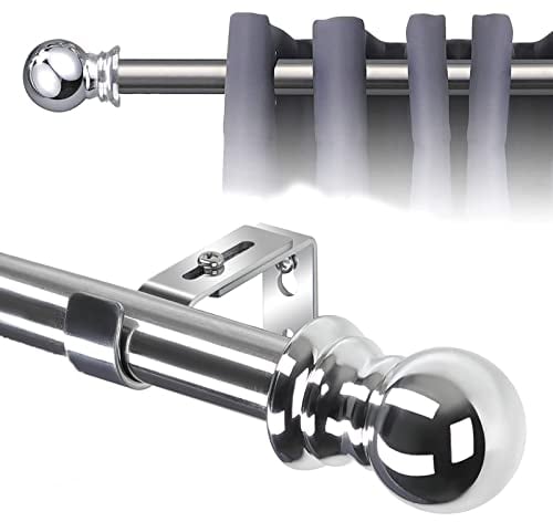 Gardinenstange Ausziehbar mit rundem Endstück&Halterung,1-Lauf Edelstahl Metall Gardinenstange für Wohnzimmer Kinderzimmer Schlafzimmer,Silber 76-147cm